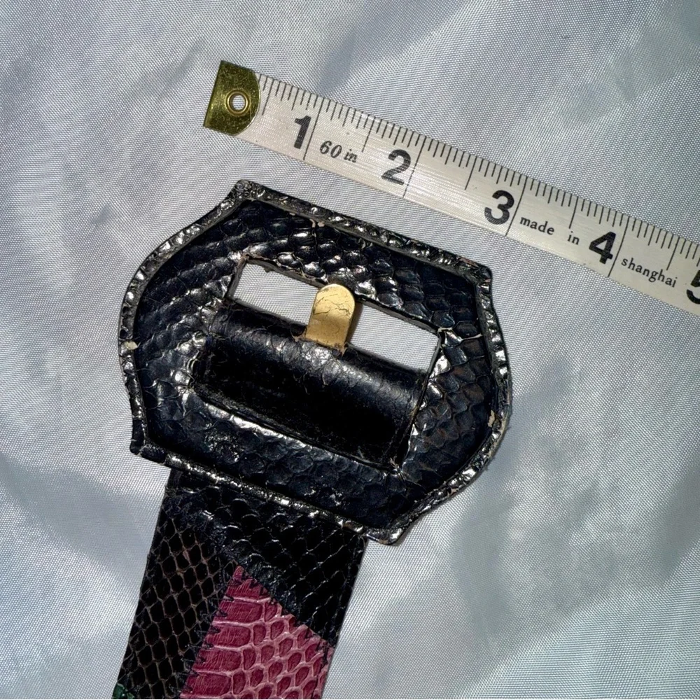 Rare Vintage Multicolor Genuine Snakeskin Belt Ladies M/L Red Green Black ‘80-90
